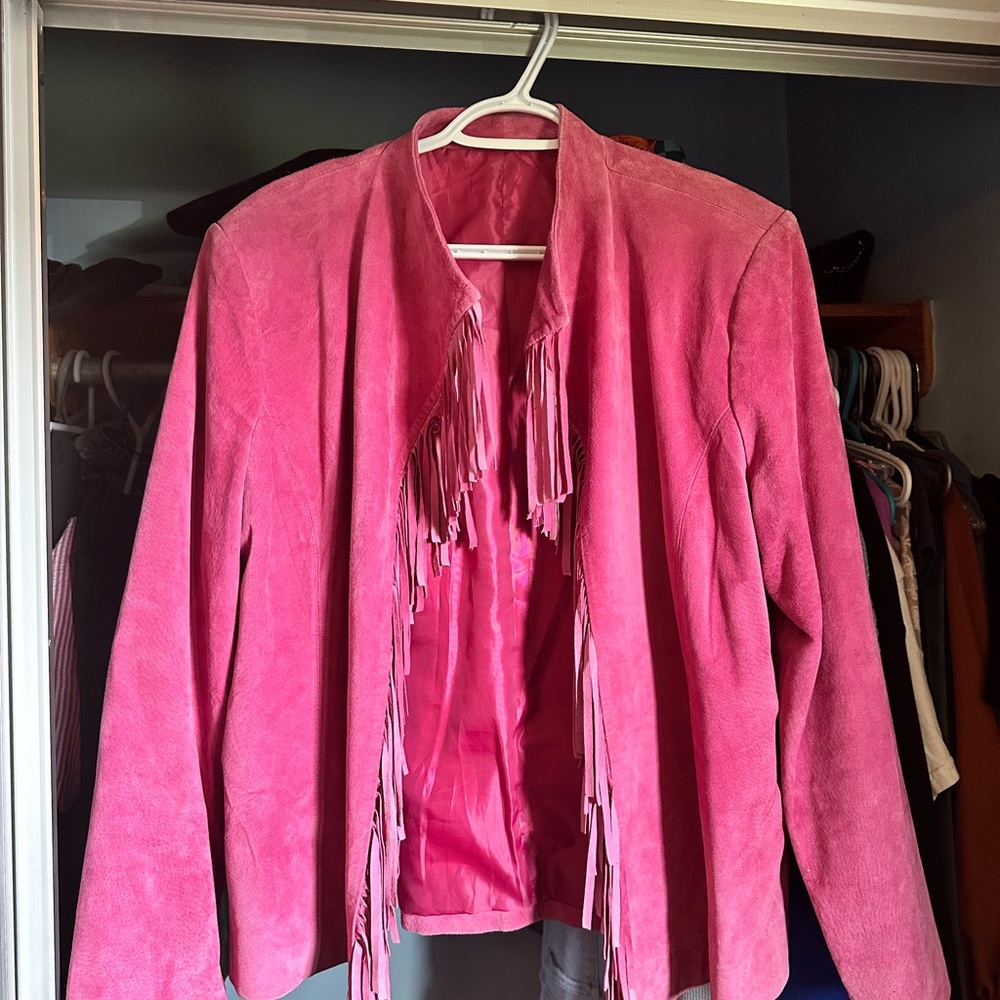 Women's Pink Suede Fringe Jacket